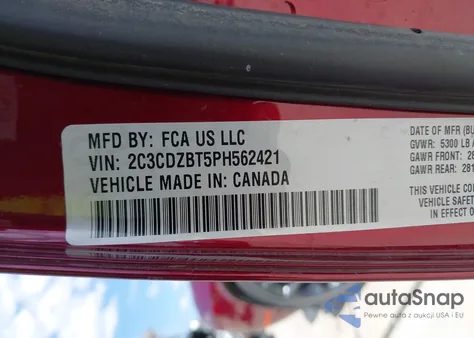 2023 Dodge Challenger z USA, uszkodzony, nr VIN 2C3CDVBT5PH562421